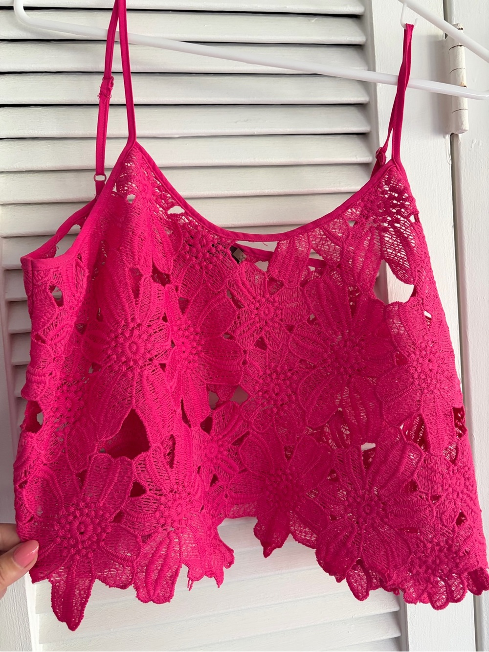 DO + BE Feminine Crochet Floral Camisole in Fuchsia - Adjustable Straps